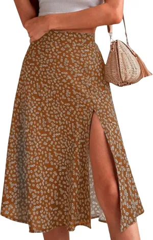 Women's Summer Casual Paisley Floral A-Line Trendy Beach Boho Midi Skirt