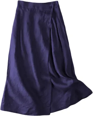 Women's Summer Elastic Swing Midi A Line Skirt Button Front High Waist Skirts Casual Trendy Beach Western Skirts