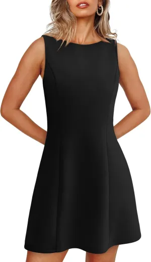 Women's Summer Sexy Dresses Sleeveless Boat Neck Tennis Dress A-line Bodycon Party Club Mini Dresses