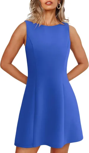 Women's Summer Sexy Dresses Sleeveless Boat Neck Tennis Dress A-line Bodycon Party Club Mini Dresses