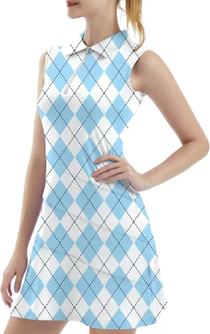 Women's Tennis Golf Dresses Zipper V-Neck Sport Activewear with Shorts and Pocket Workout Athletic