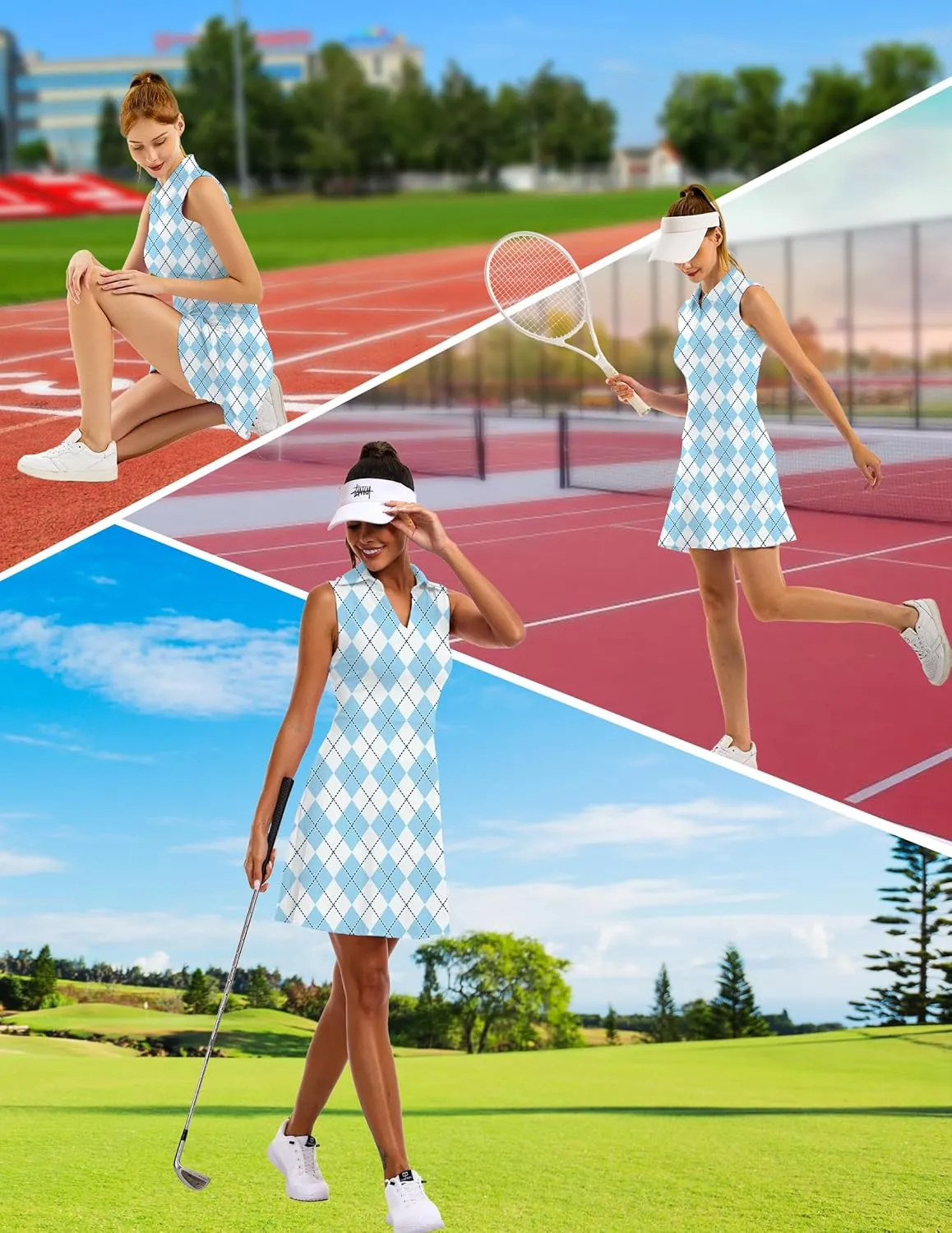 Women's Tennis Golf Dresses Zipper V-Neck Sport Activewear with Shorts and Pocket Workout Athletic