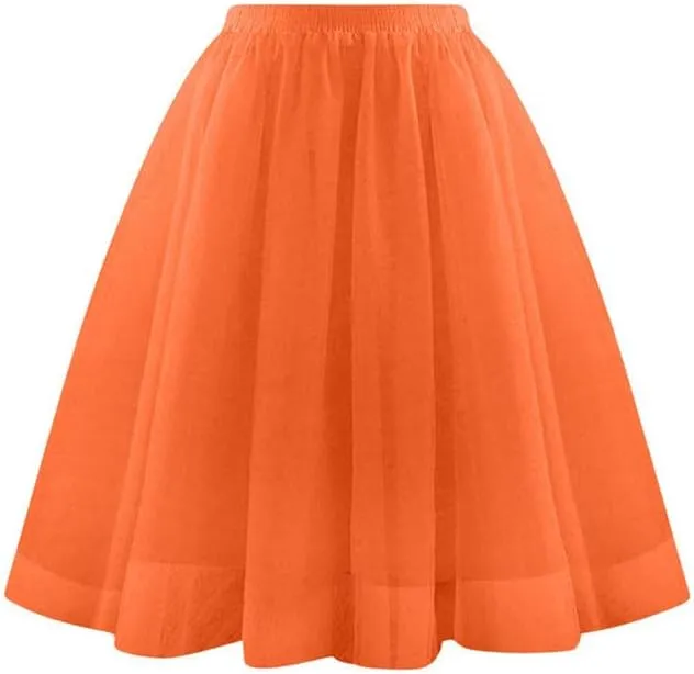 Womens Tulle Skirts Midi Elastic High Waisted Pleated Mesh Flowy A-Line Party Long Tutu Skirt Fashion Clothes