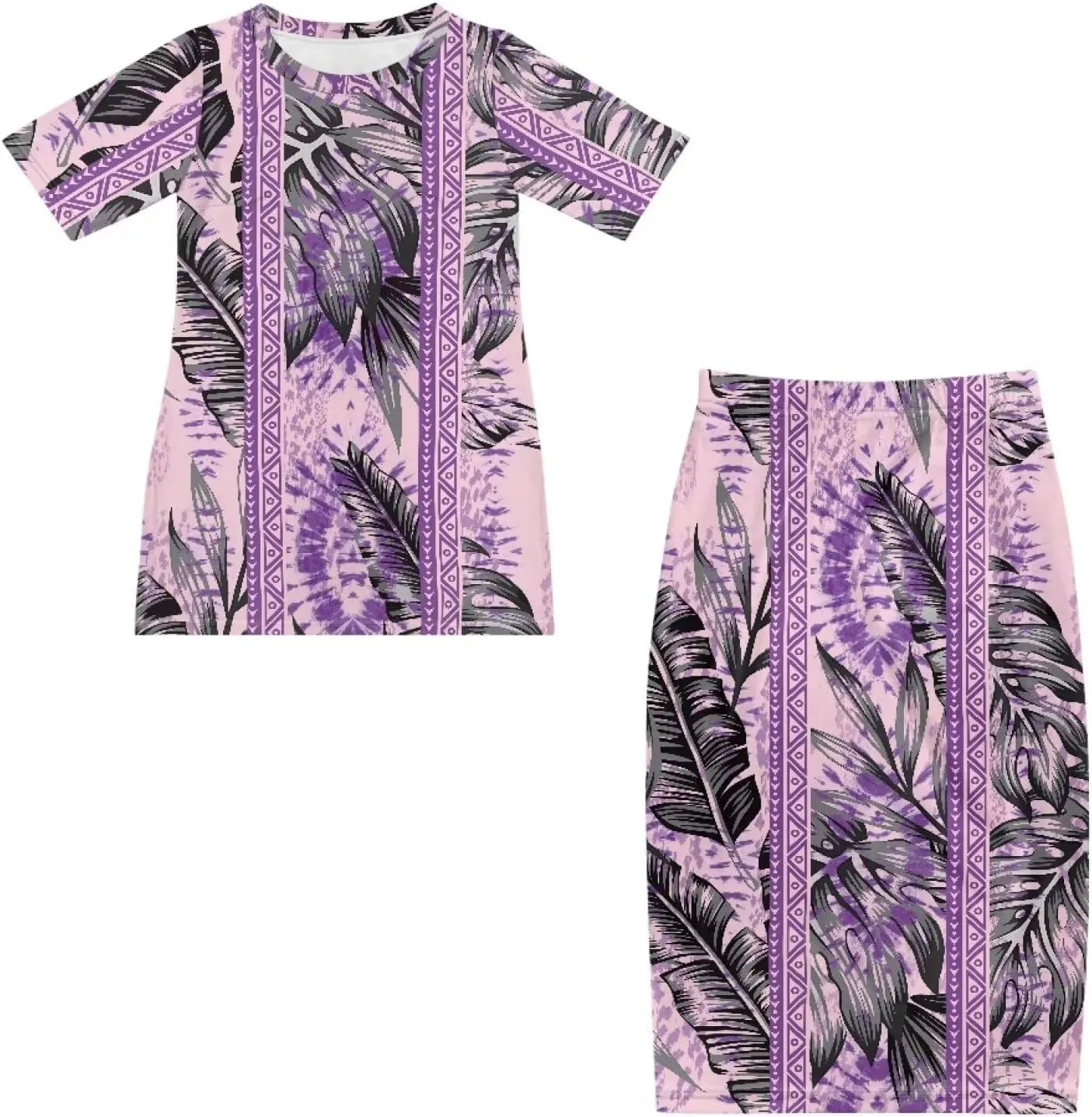Women's Two Piece Outfit Polynesian Long Maxi Skirts and Top Two Piece Puletasi Samoan Set Dresses