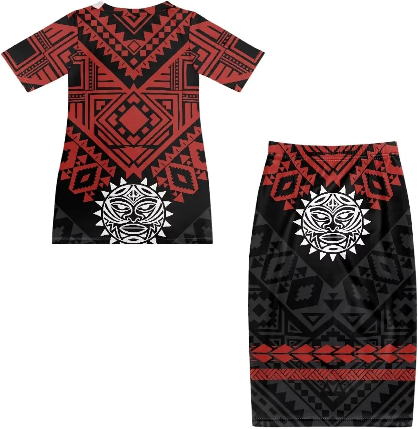 Women's Two Piece Outfit Polynesian Long Maxi Skirts and Top Two Piece Puletasi Samoan Set Dresses