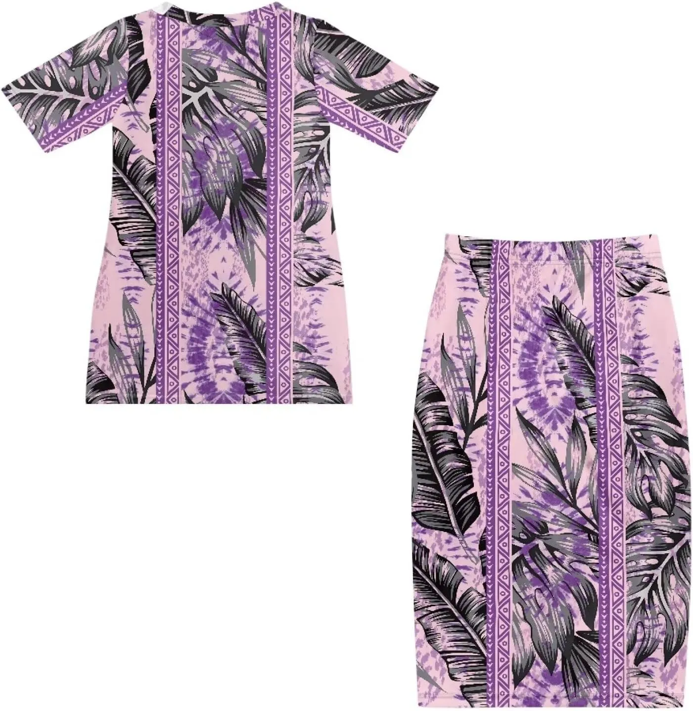 Women's Two Piece Outfit Polynesian Long Maxi Skirts and Top Two Piece Puletasi Samoan Set Dresses