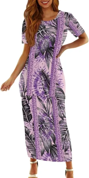 Women's Two Piece Outfit Polynesian Long Maxi Skirts and Top Two Piece Puletasi Samoan Set Dresses