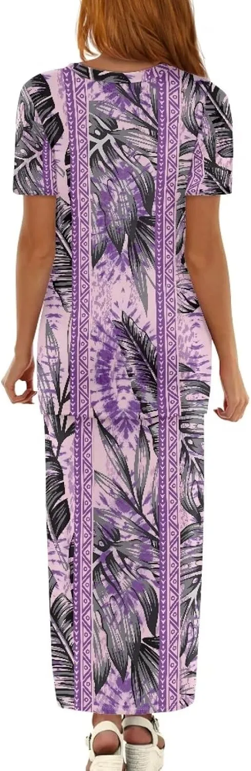 Women's Two Piece Outfit Polynesian Long Maxi Skirts and Top Two Piece Puletasi Samoan Set Dresses