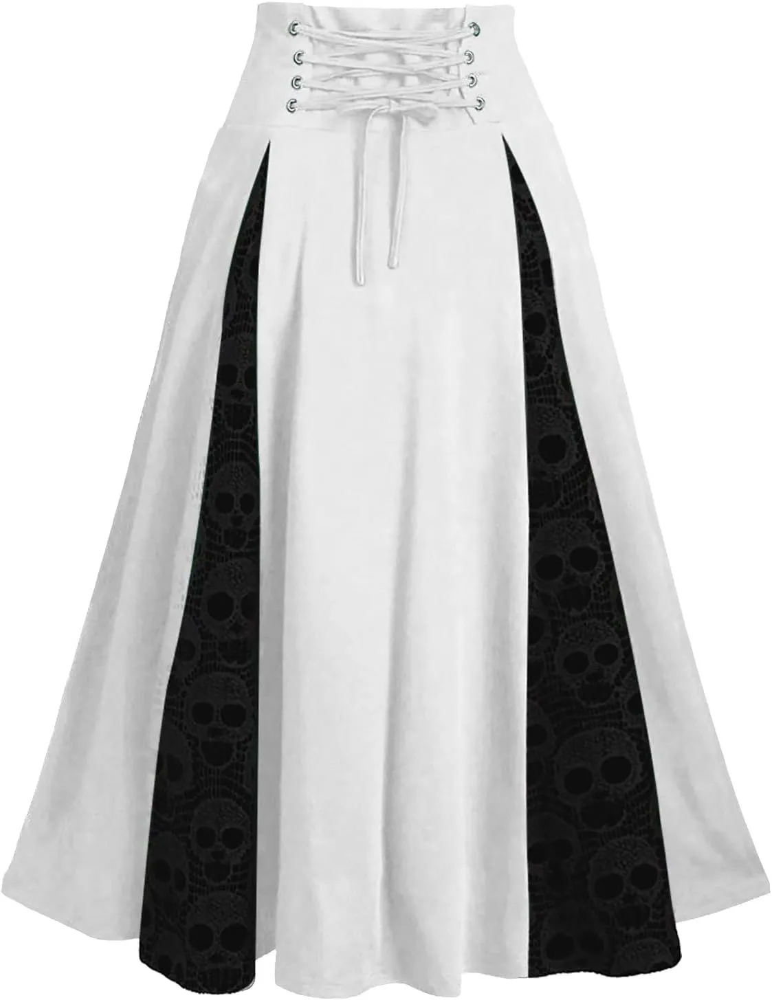 Women's Vintage Gothic Court Lace Up Patchwork Skirt Steampunk Medieval Renaissance Victorian A-Line Pirate Skirts
