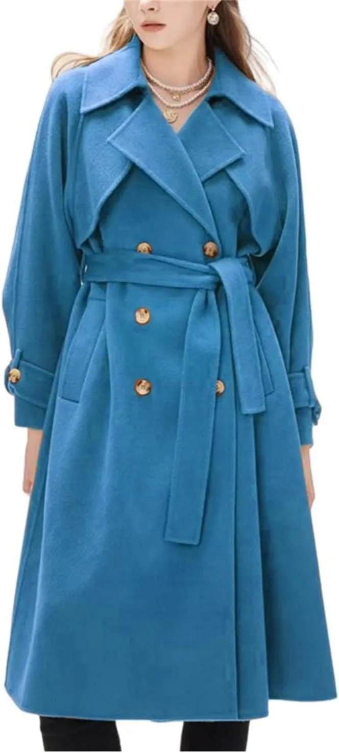 Women's winter coats Long Casual Coat Double-Breasted Trench Notched lapels Coat Jacket with Belt