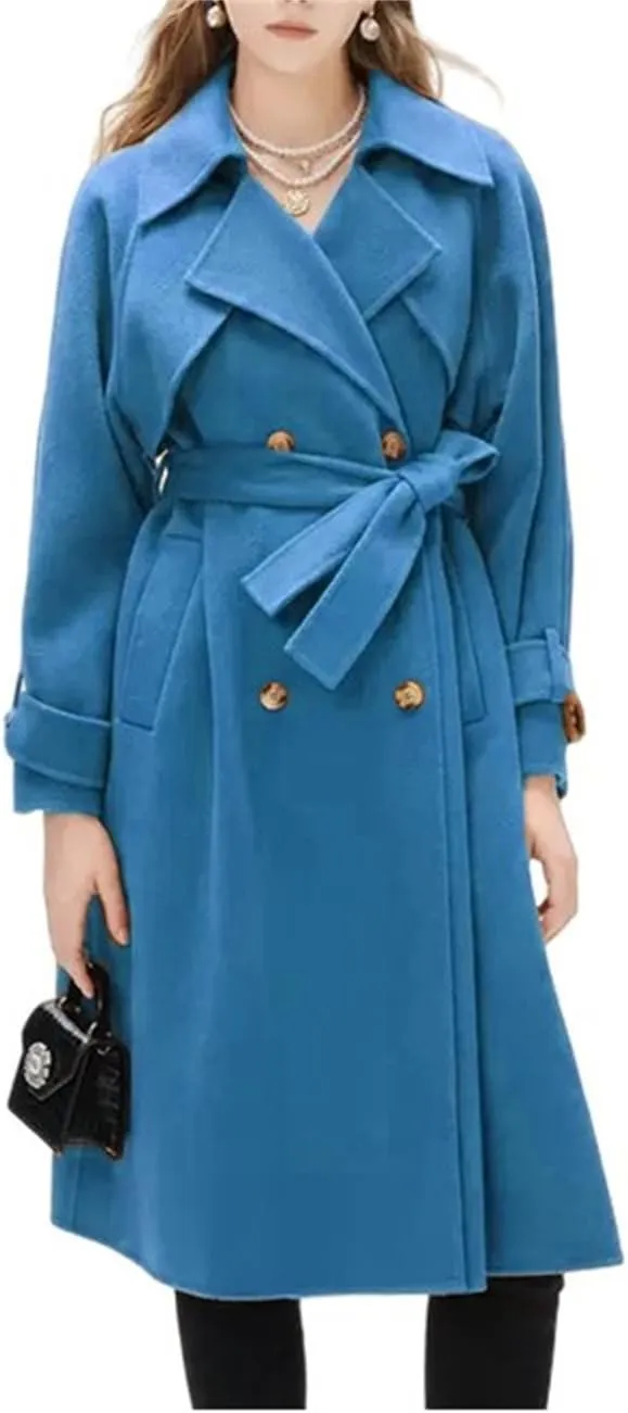 Women's winter coats Long Casual Coat Double-Breasted Trench Notched lapels Coat Jacket with Belt