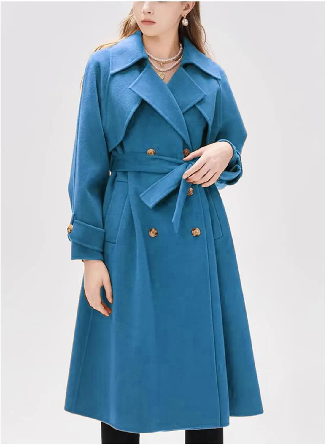 Women's winter coats Long Casual Coat Double-Breasted Trench Notched lapels Coat Jacket with Belt
