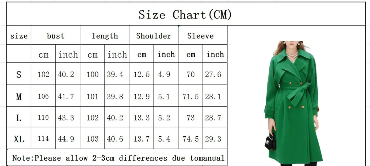 Women's winter coats Long Casual Coat Double-Breasted Trench Notched lapels Coat Jacket with Belt