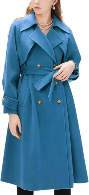 Women's winter coats Long Casual Coat Double-Breasted Trench Notched lapels Coat Jacket with Belt
