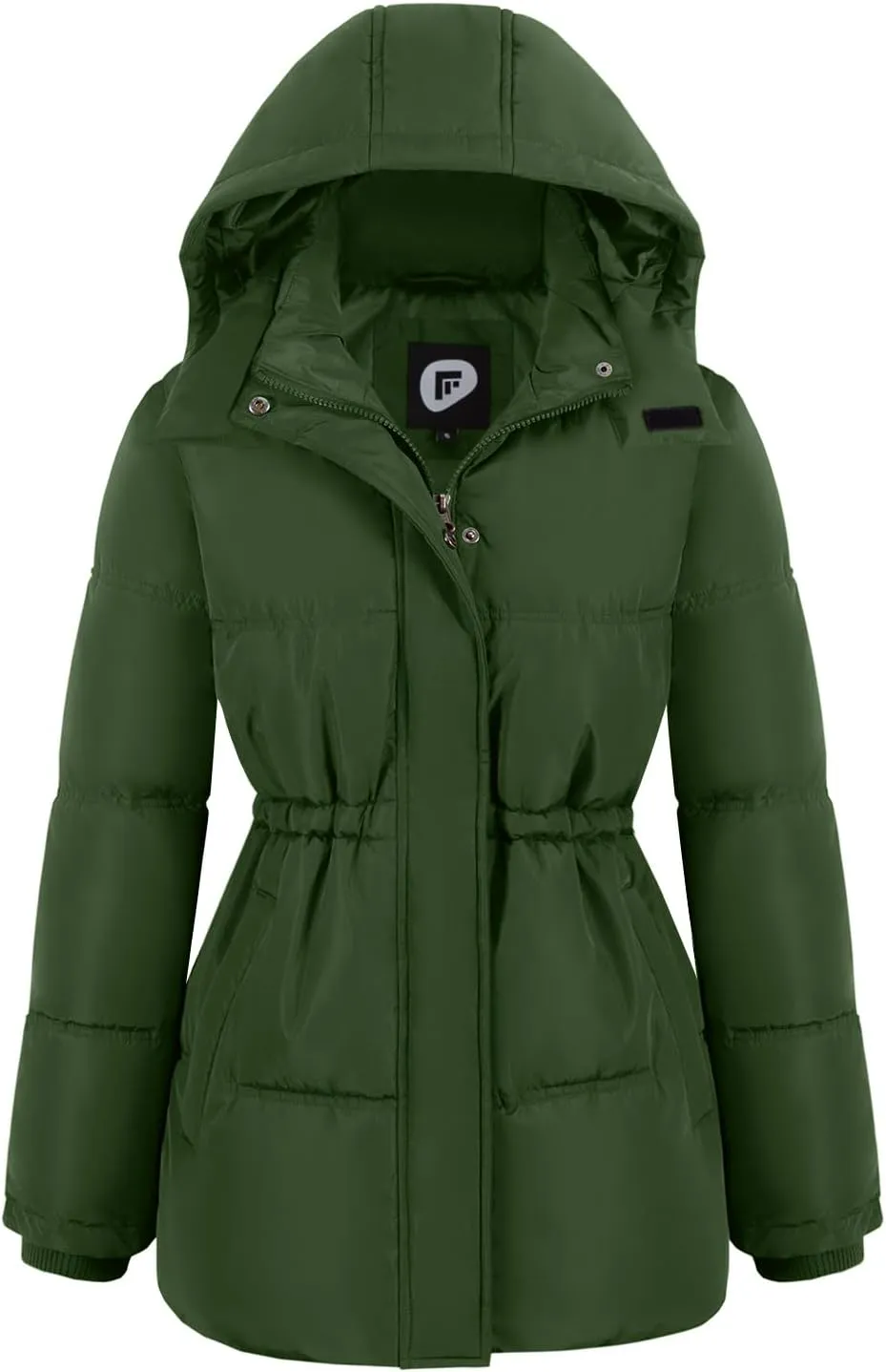Women's Winter Warm Puffer Coat Cropped Slim Fit Down Jacket with Removable Hood Long Sleeve Lightweight Coats
