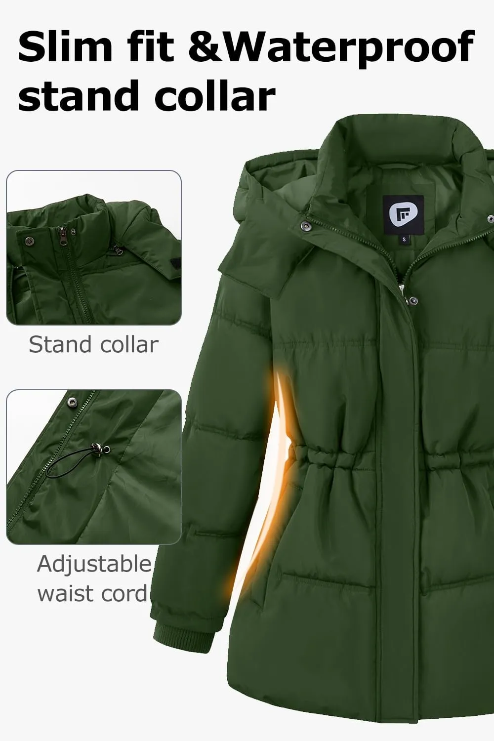 Women's Winter Warm Puffer Coat Cropped Slim Fit Down Jacket with Removable Hood Long Sleeve Lightweight Coats