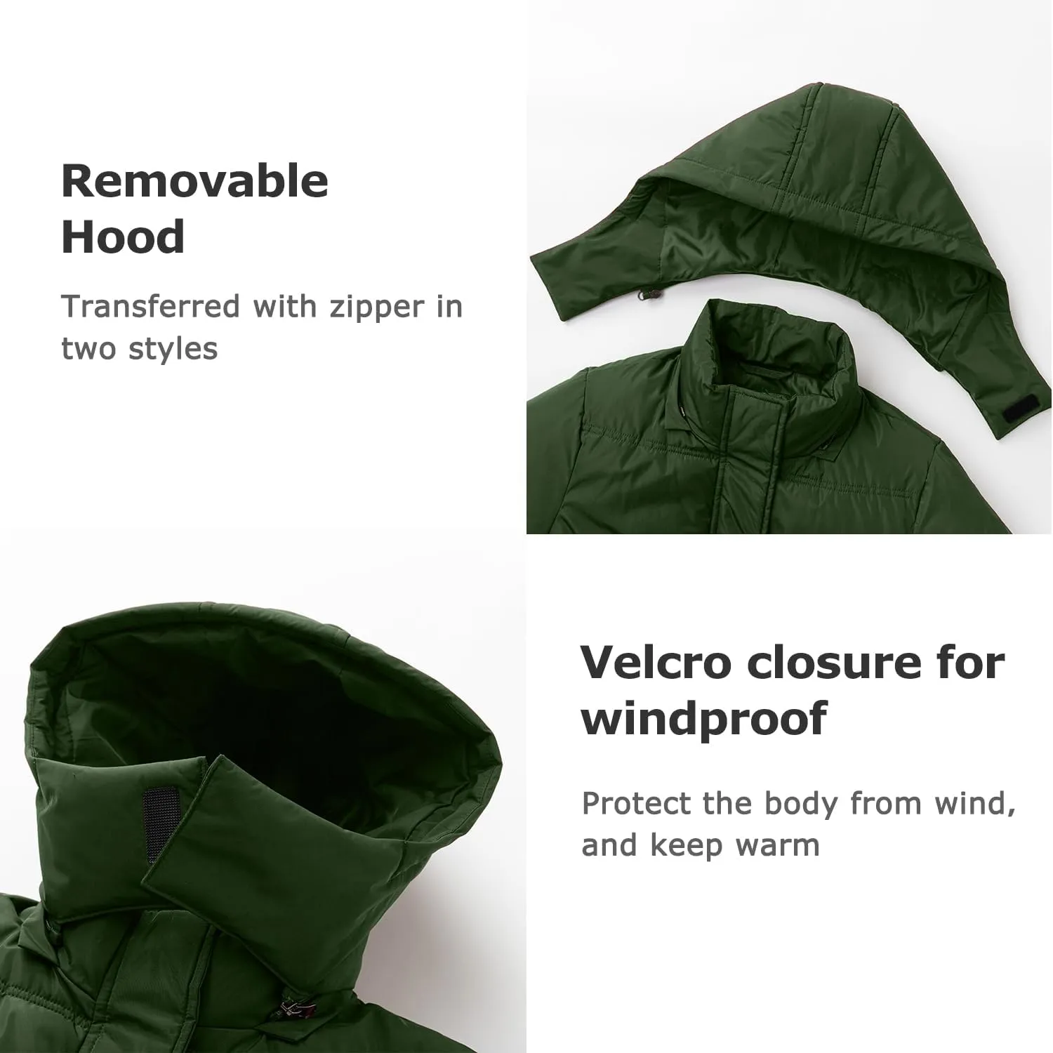 Women's Winter Warm Puffer Coat Cropped Slim Fit Down Jacket with Removable Hood Long Sleeve Lightweight Coats