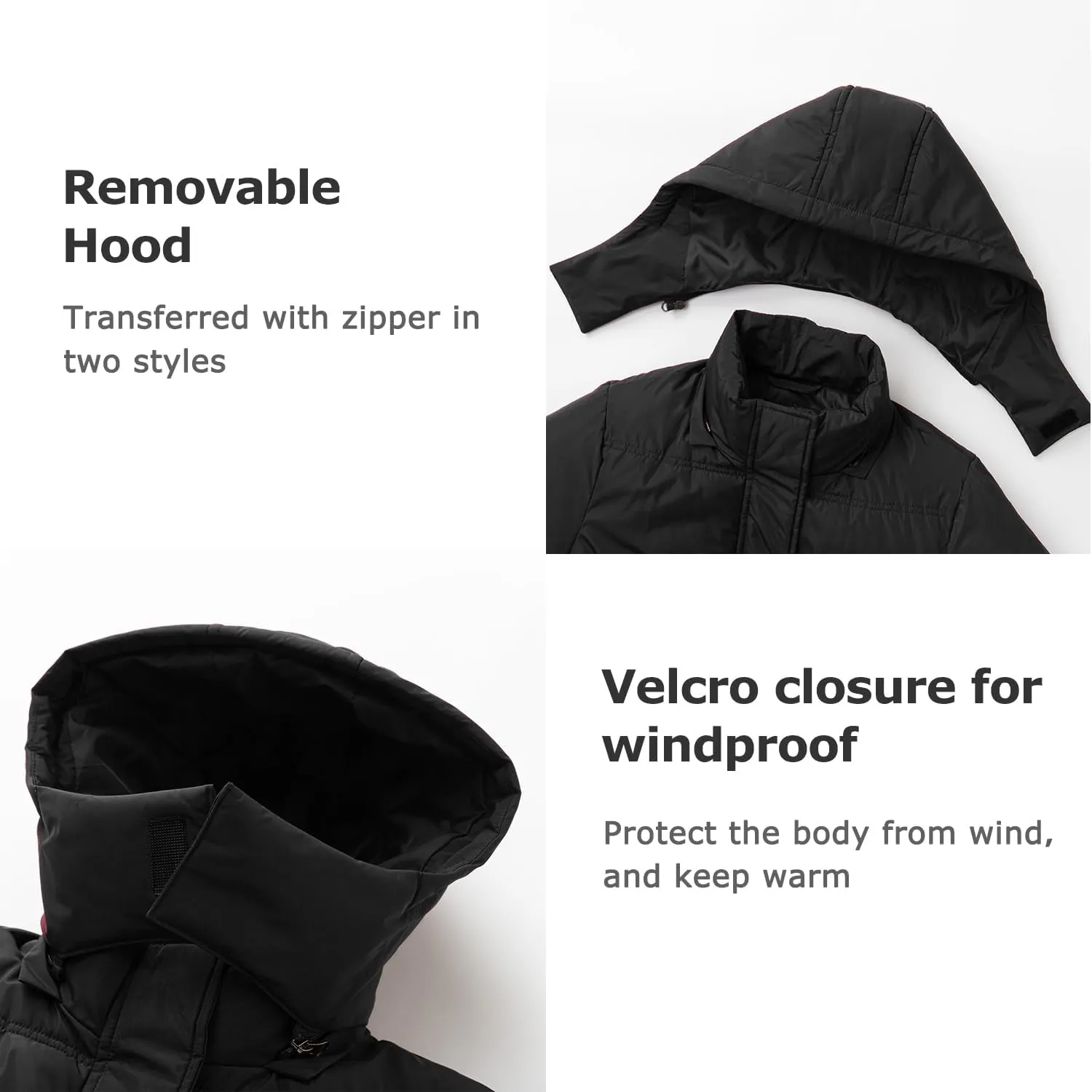 Women's Winter Warm Puffer Coat Cropped Slim Fit Down Jacket with Removable Hood Long Sleeve Lightweight Coats