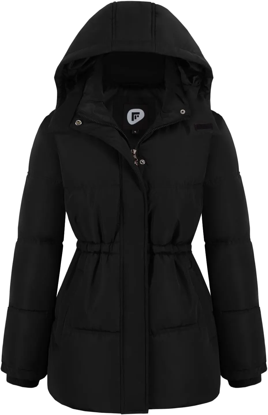 Women's Winter Warm Puffer Coat Cropped Slim Fit Down Jacket with Removable Hood Long Sleeve Lightweight Coats