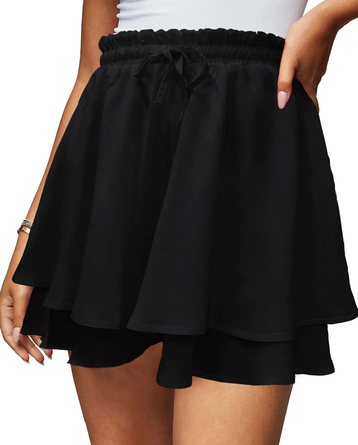 Women's Women's Summer Flowy Ruffle Hem Skirt Elastic High Waist Casual Boho Floral Skorts