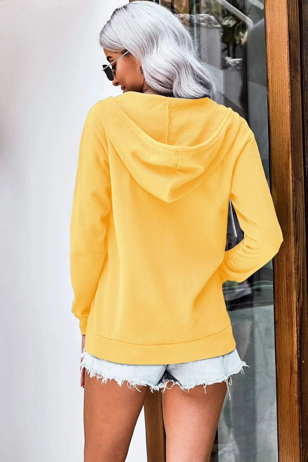 WROLEM Women Casual Full Zip Up Hoodie Comfy Loose Long Sleeve Sweatshirt Solid Color Jacket with Pockets