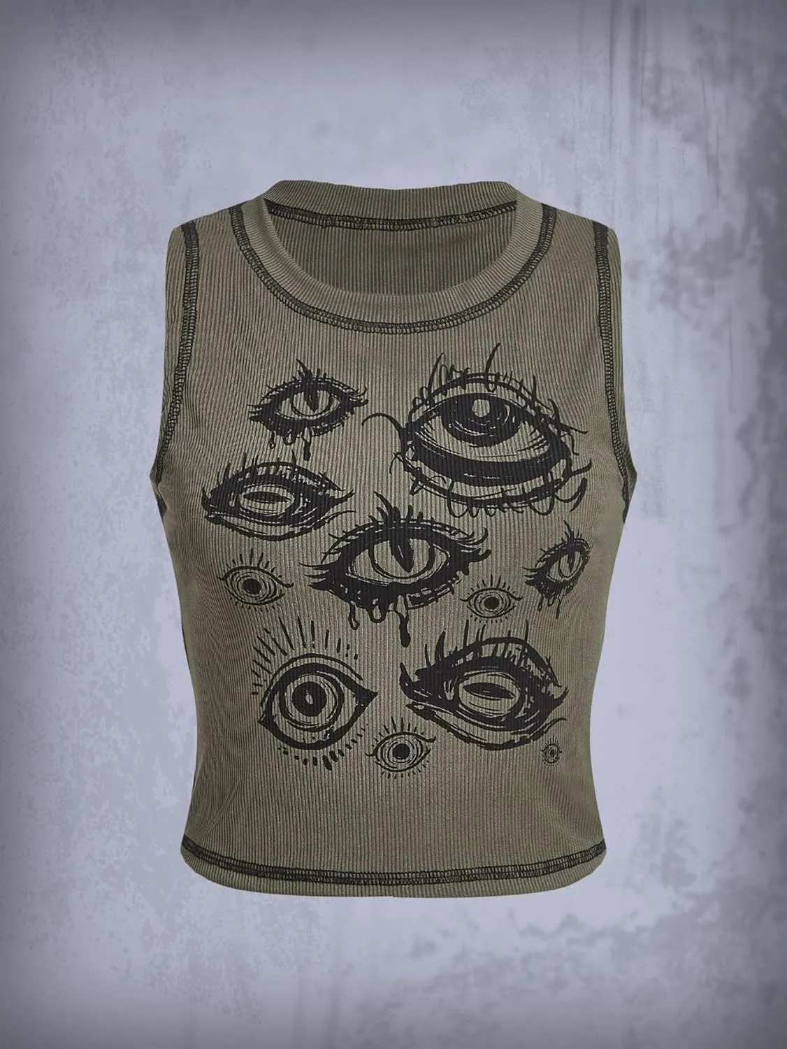 Y2k Gothic Eye Print Cropped Tank Top for Womens Summer Crewneck Sleeveless Slim Fit Crop Tops Shirts Vest