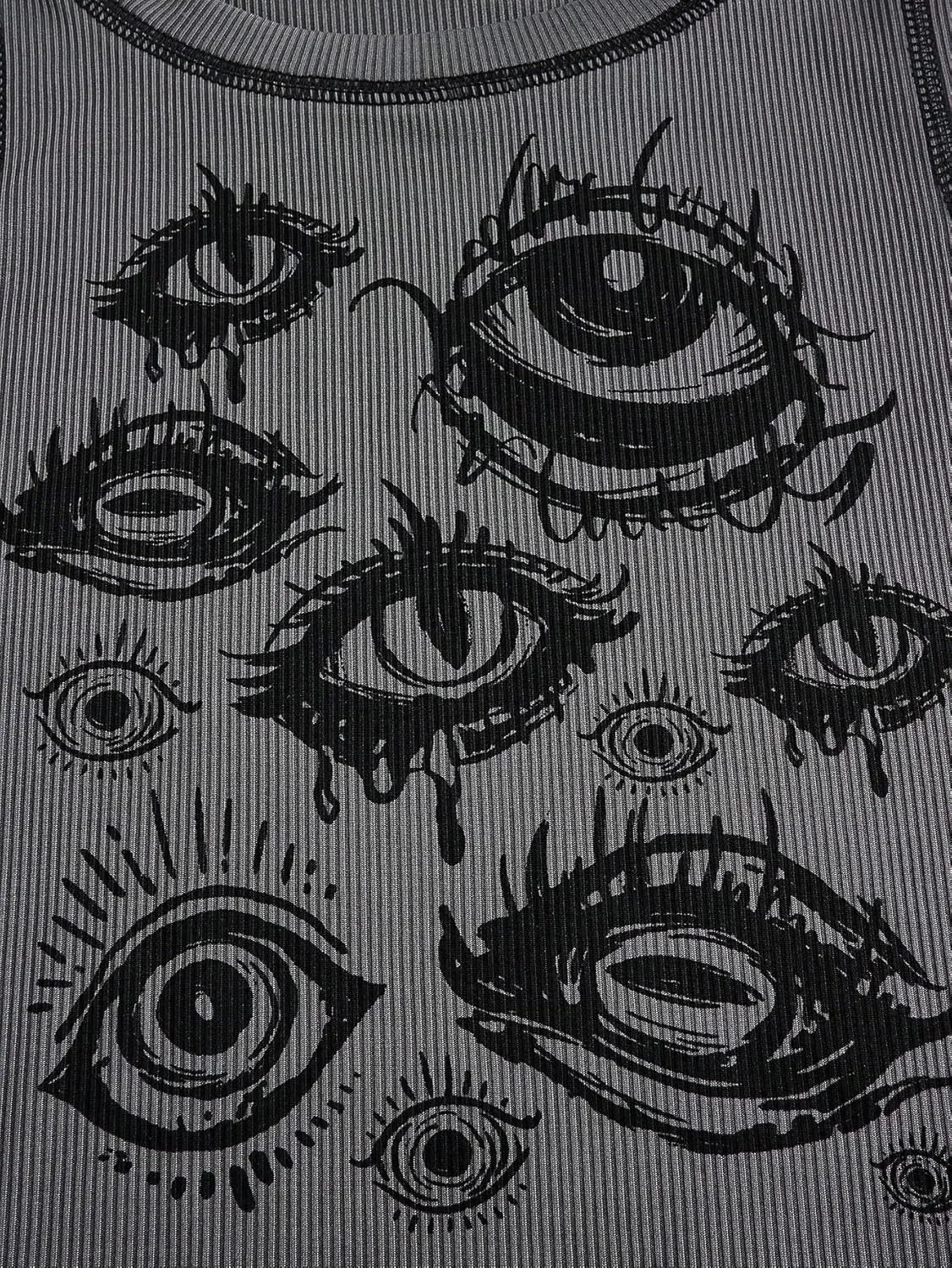 Y2k Gothic Eye Print Cropped Tank Top for Womens Summer Crewneck Sleeveless Slim Fit Crop Tops Shirts Vest