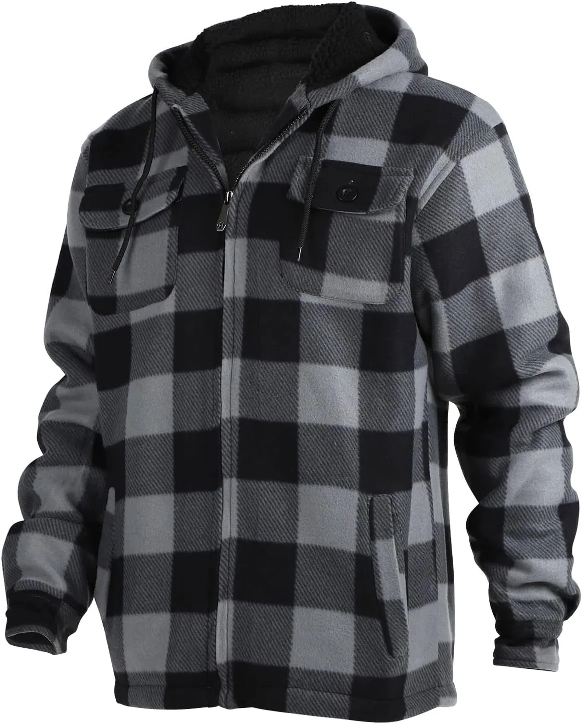 Yasumond Mens Heavy Sherpa Lined Fleece Plaid Flannel Jacket Zip Up Hoodies Warm Winter Coats Big Tall