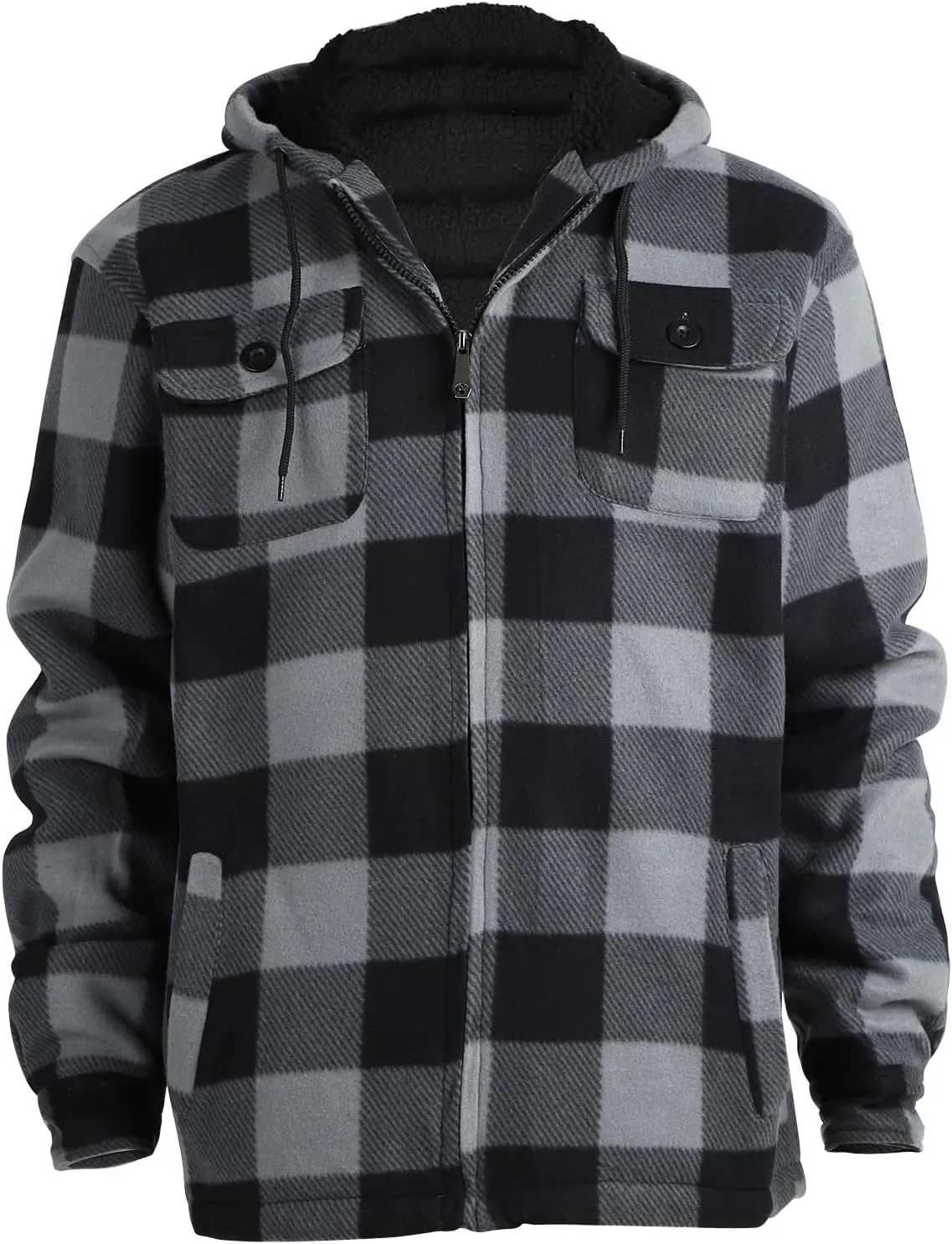 Yasumond Mens Heavy Sherpa Lined Fleece Plaid Flannel Jacket Zip Up Hoodies Warm Winter Coats Big Tall