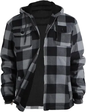 Yasumond Mens Heavy Sherpa Lined Fleece Plaid Flannel Jacket Zip Up Hoodies Warm Winter Coats Big Tall