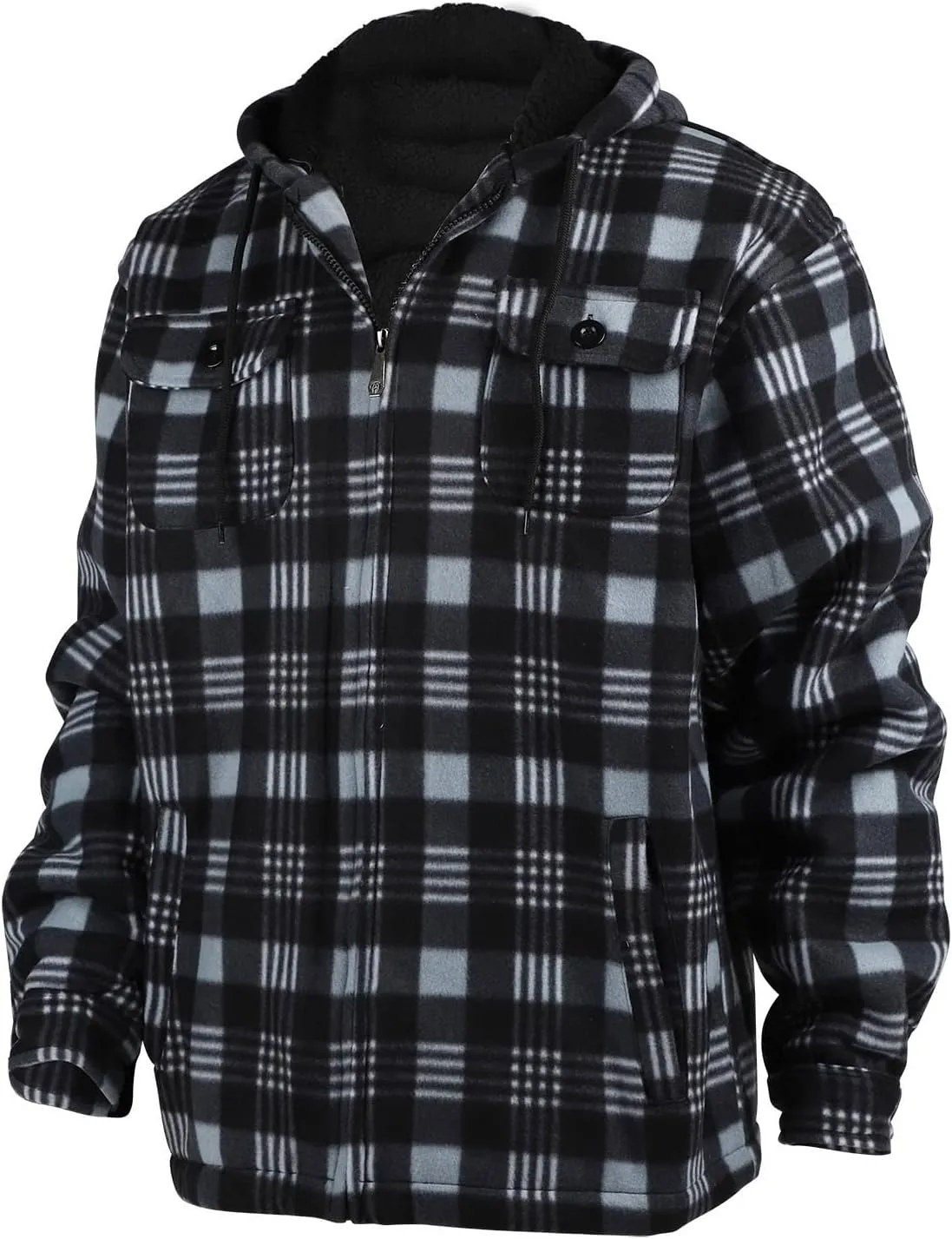 Yasumond Mens Heavy Sherpa Lined Fleece Plaid Flannel Jacket Zip Up Hoodies Warm Winter Coats Big Tall