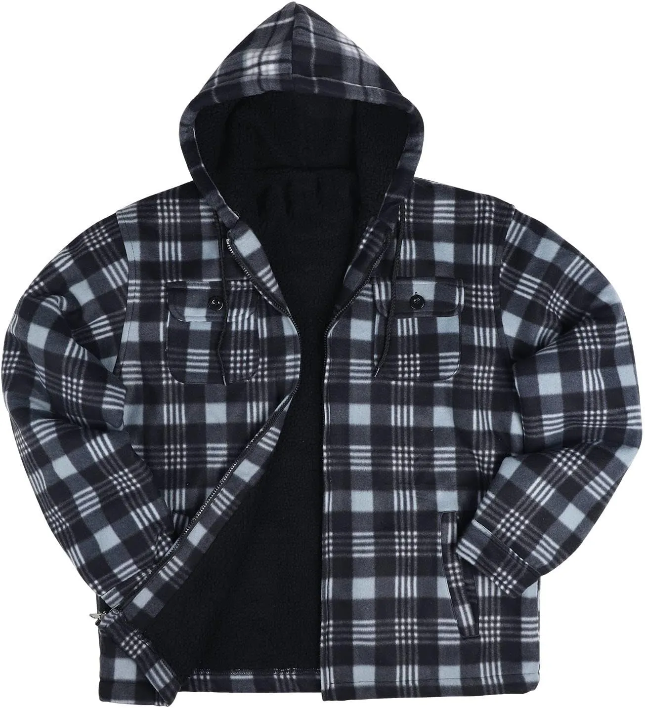 Yasumond Mens Heavy Sherpa Lined Fleece Plaid Flannel Jacket Zip Up Hoodies Warm Winter Coats Big Tall
