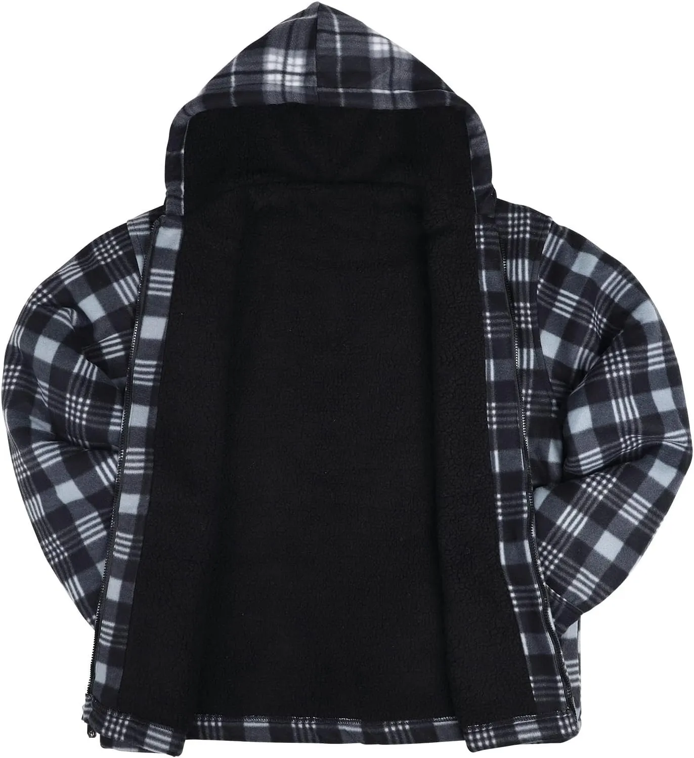 Yasumond Mens Heavy Sherpa Lined Fleece Plaid Flannel Jacket Zip Up Hoodies Warm Winter Coats Big Tall