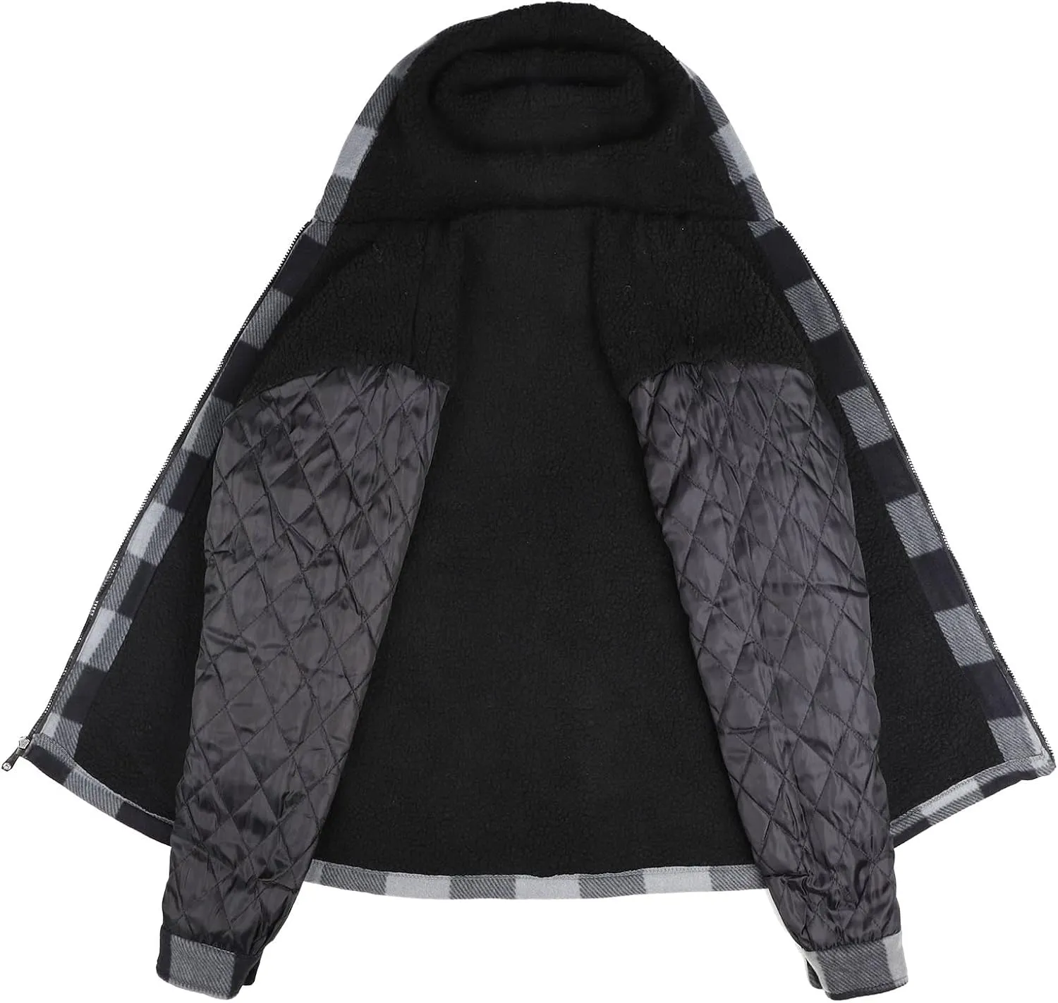 Yasumond Mens Heavy Sherpa Lined Fleece Plaid Flannel Jacket Zip Up Hoodies Warm Winter Coats Big Tall