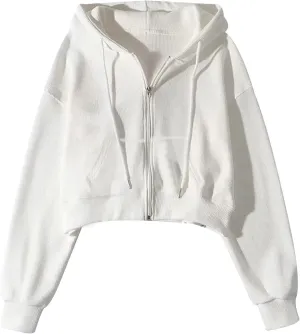 Yimoon Zip Up Hoodie Women Cropped Waffle Knit Vintage Sweatshirt Casual Jackets Long Sleeve Hooded with Pockets