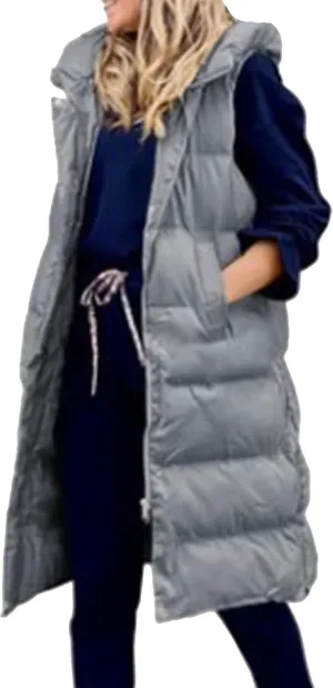 YMING Womens Winter Long Puffer Vest Sleeveless Solid Color Vest Coats Puffy Jacket with Hood