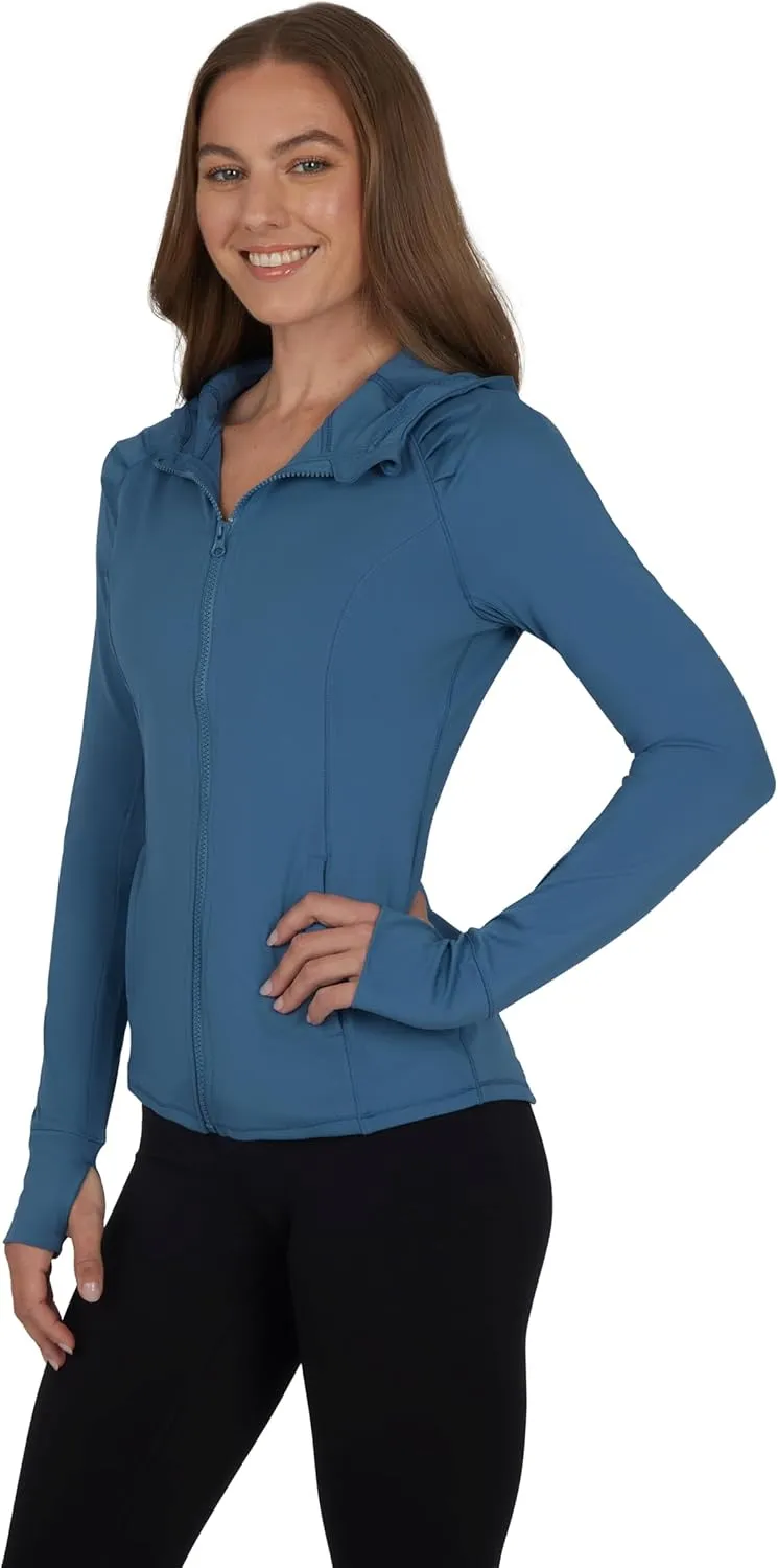 Yogalicious Full-Zip Lightweight Hooded Running Workout Yoga Lux Jacket with Pockets