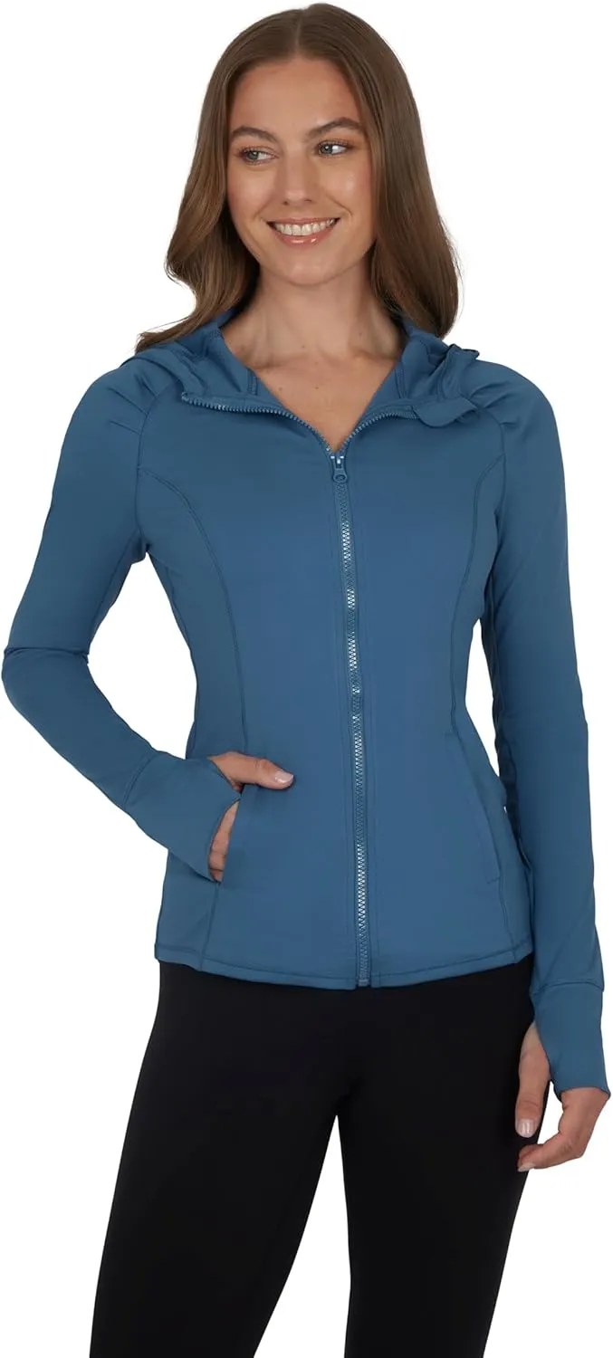 Yogalicious Full-Zip Lightweight Hooded Running Workout Yoga Lux Jacket with Pockets