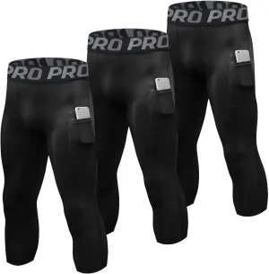 YUSHOW 2-3 Pack 3/4 Men's Compression Pants Tights Athletic Running Workout Leggings Quick Dry Sports Baselayer