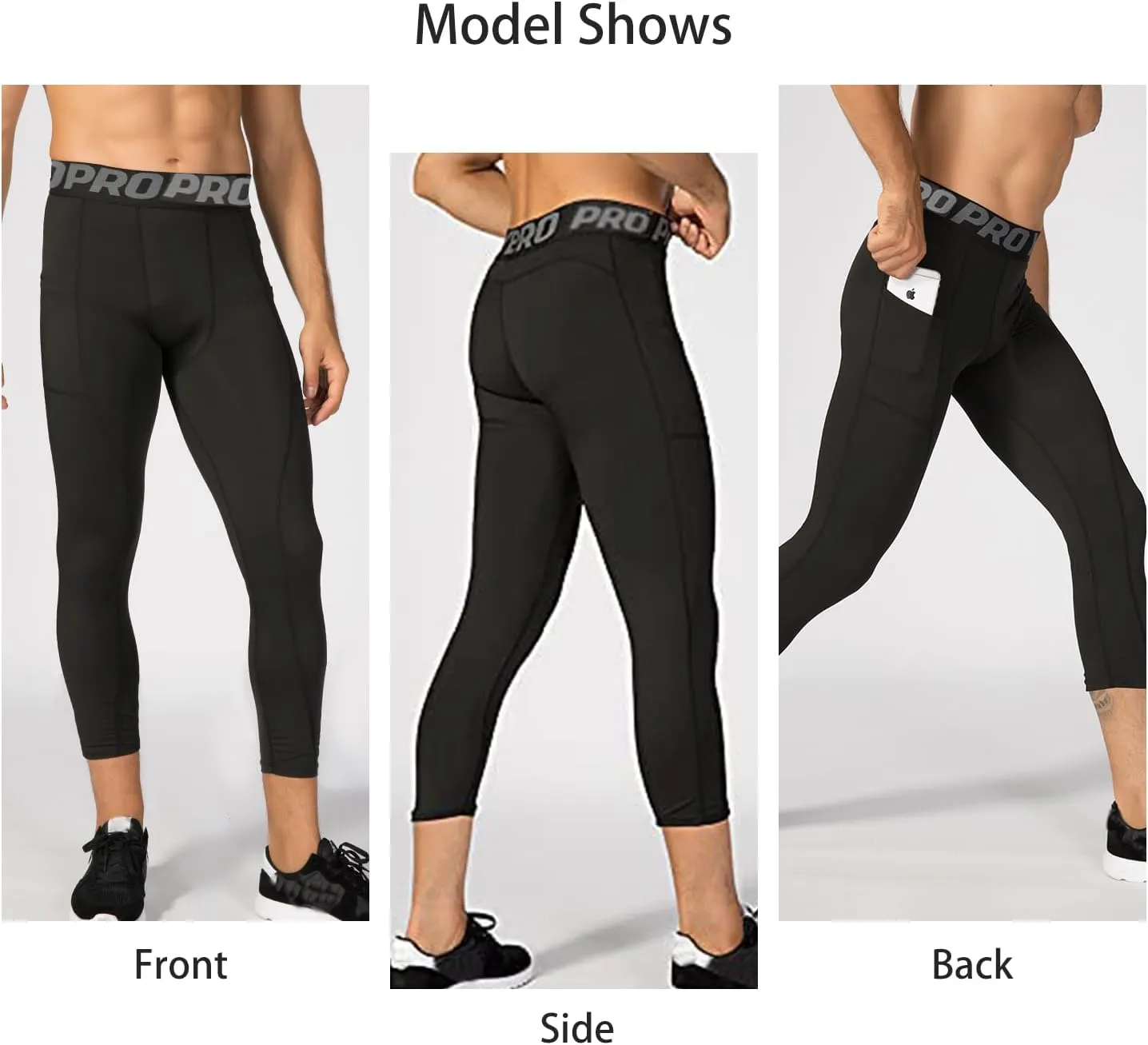 YUSHOW 2-3 Pack 3/4 Men's Compression Pants Tights Athletic Running Workout Leggings Quick Dry Sports Baselayer