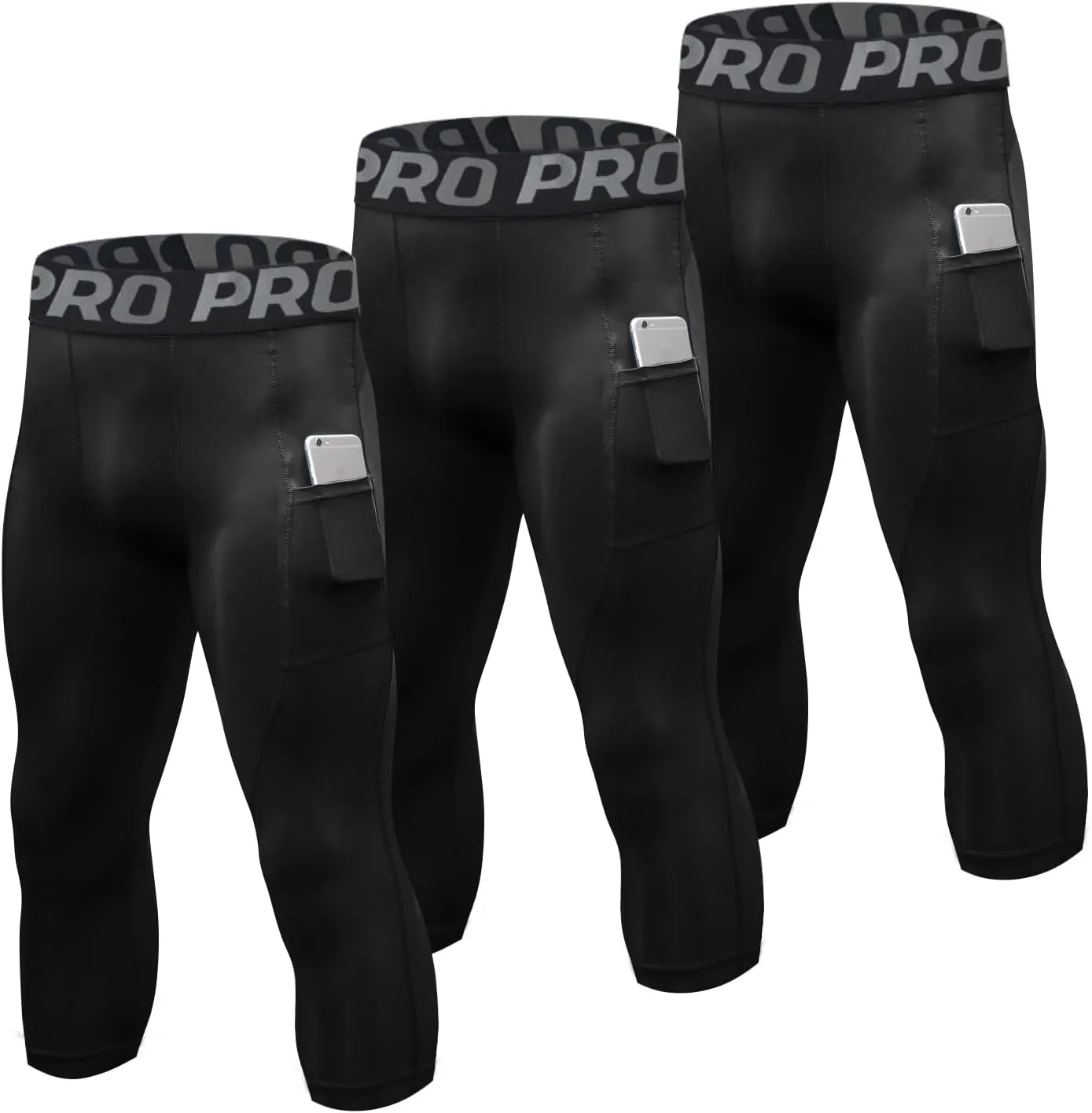YUSHOW 2-3 Pack 3/4 Men's Compression Pants Tights Athletic Running Workout Leggings Quick Dry Sports Baselayer