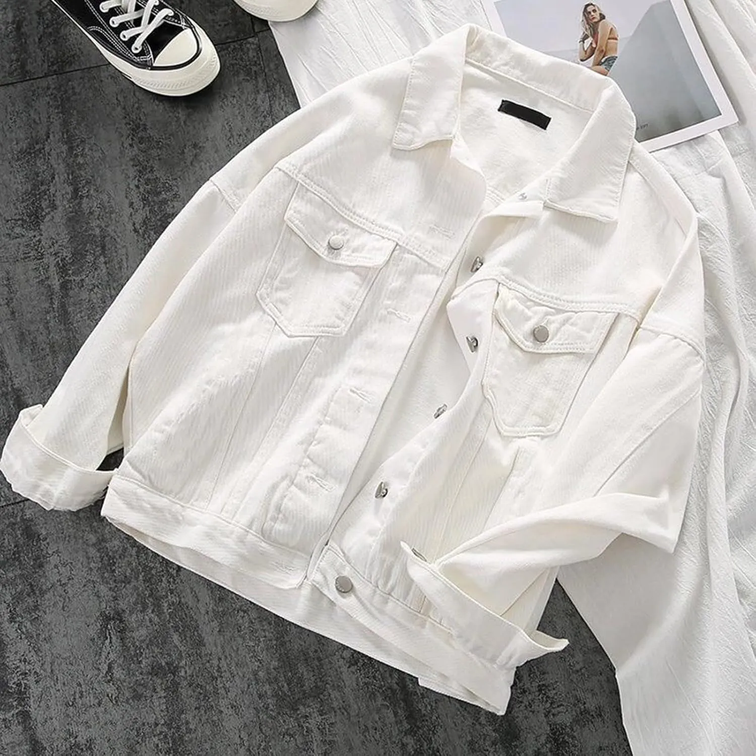 YUTANRAL Denim Jacket for Women Trendy Oversized Jean Jackets Button Long Sleeve Tops With Pockets Fashion Fashion Clothes