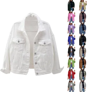 YUTANRAL Denim Jacket for Women Trendy Oversized Jean Jackets Button Long Sleeve Tops With Pockets Fashion Fashion Clothes