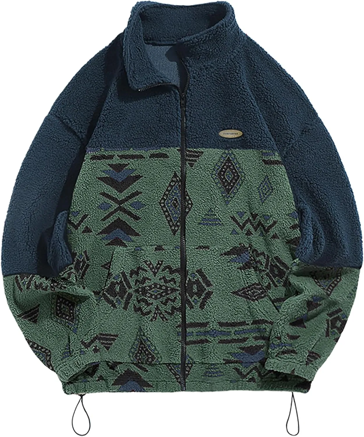 ZAFUL Men Ethnic Aztec Printed Fluffy Fuzzy Jacket Plush Fleece Casual Stand Collar Zip Outwear Cardigan Coat with Pockets