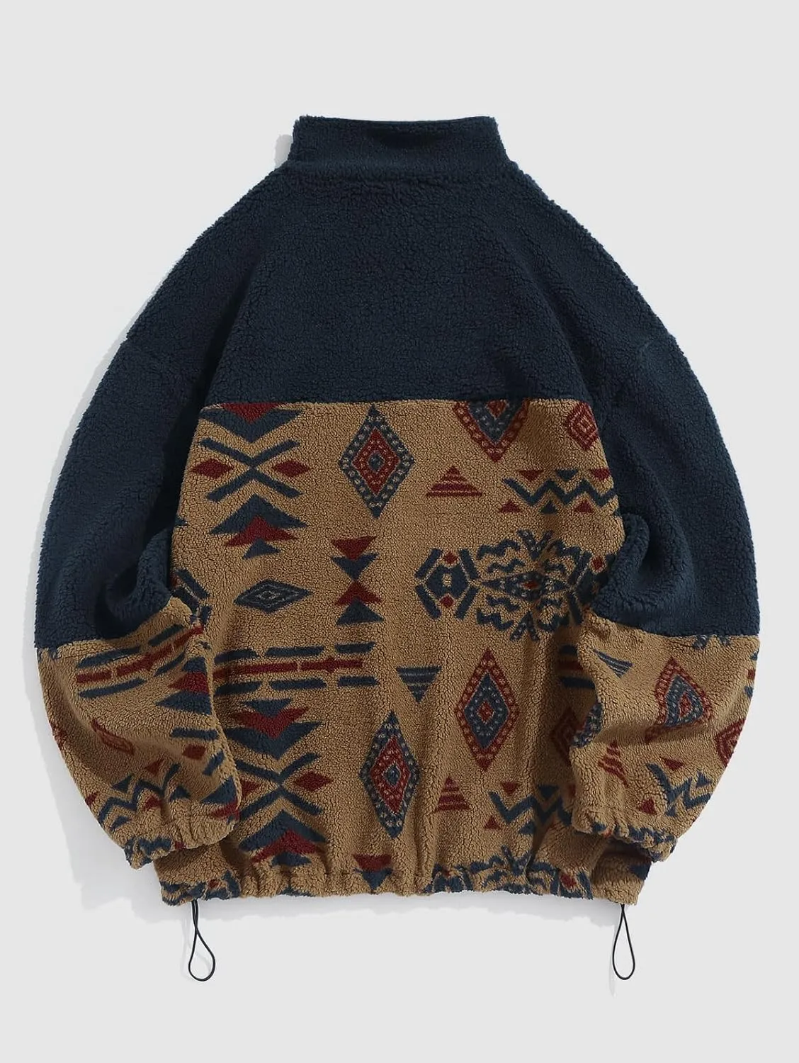 ZAFUL Men Ethnic Aztec Printed Fluffy Fuzzy Jacket Plush Fleece Casual Stand Collar Zip Outwear Cardigan Coat with Pockets