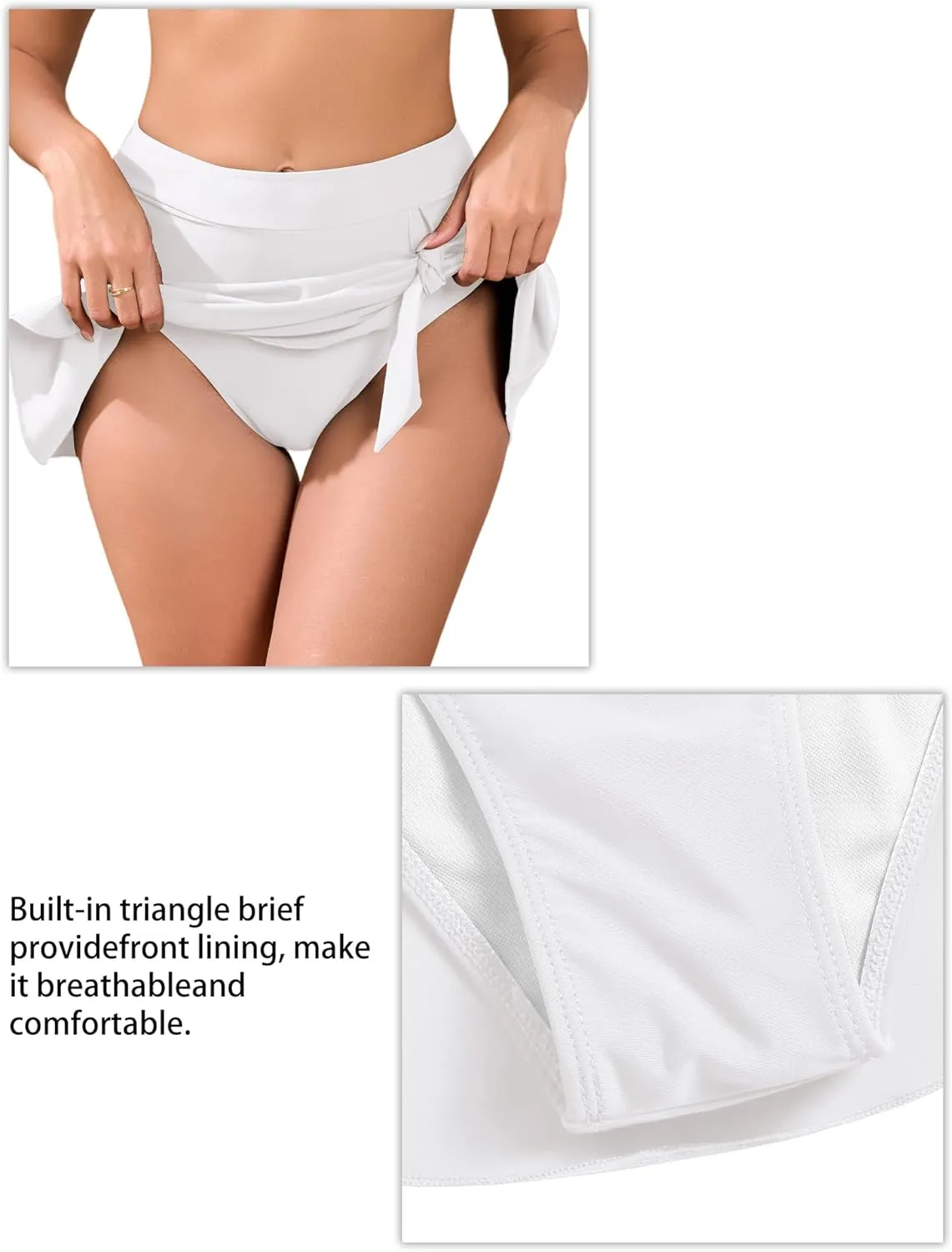 ZAFUL Women's Swim Skirt High Waisted Swimsuit Skirt Tie Knot Tummy Control Swim Skort with Built in Panty Bathing Suit Skirt