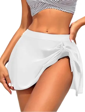 ZAFUL Women's Swim Skirt High Waisted Swimsuit Skirt Tie Knot Tummy Control Swim Skort with Built in Panty Bathing Suit Skirt
