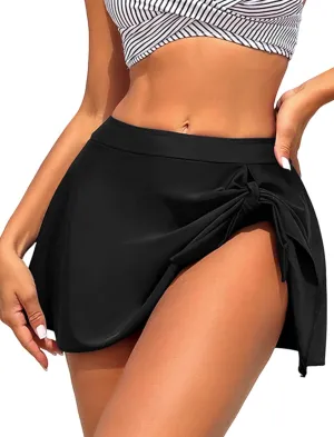 ZAFUL Women's Swim Skirt High Waisted Swimsuit Skirt Tie Knot Tummy Control Swim Skort with Built in Panty Bathing Suit Skirt