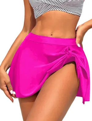 ZAFUL Women's Swim Skirt High Waisted Swimsuit Skirt Tie Knot Tummy Control Swim Skort with Built in Panty Bathing Suit Skirt