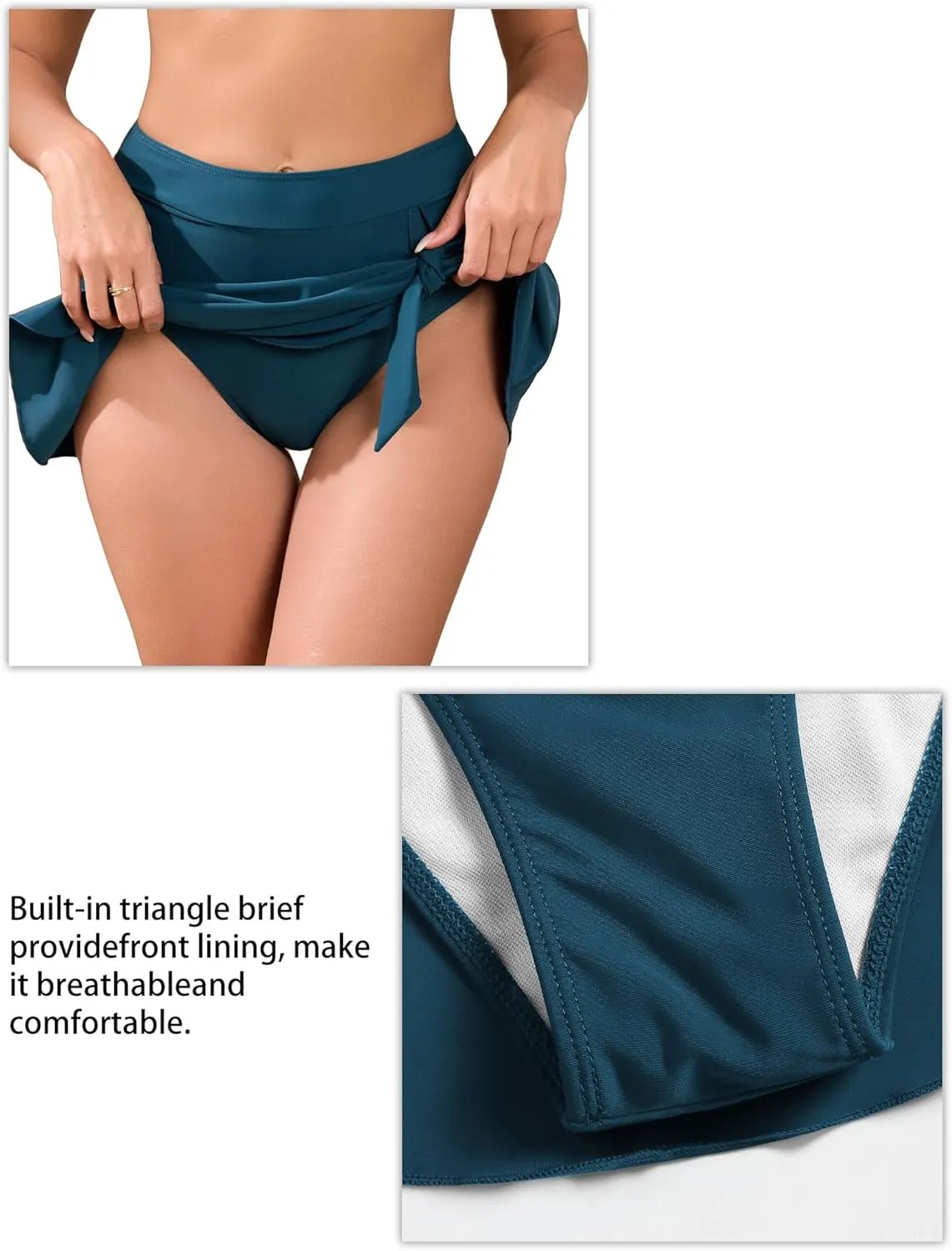 ZAFUL Women's Swim Skirt High Waisted Swimsuit Skirt Tie Knot Tummy Control Swim Skort with Built in Panty Bathing Suit Skirt